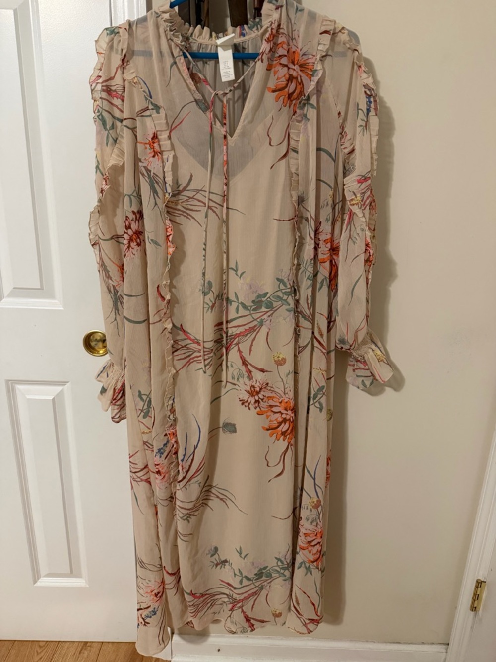 H&M Cream Floral Ruffle Maxi Dress